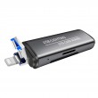 2 in 1 USB + 8 Pin Interfaces USB Flash Disk / Memory Card OTG Card Reader for IOS System Mobile Phone / Computer (Dark Gray