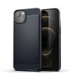 Brushed Texture Carbon Fiber TPU Phone Case f. iPhone 14 Blue