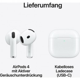 Apple AirPods 4 mit USB-C und aktiver Geräuschunterdrückung (ANC) 2024, DE