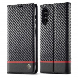 Carbon Fiber Leather Phone Case f. Galaxy A54 5G (Horizontal Black)