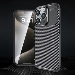 Carbon Fiber Texture Shockproof TPU Case f. iPhone 16 Pro Max (Black)