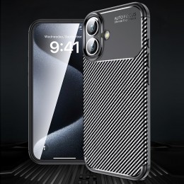 Carbon Fiber Texture Shockproof TPU Case f. iPhone 16 Plus (Black)