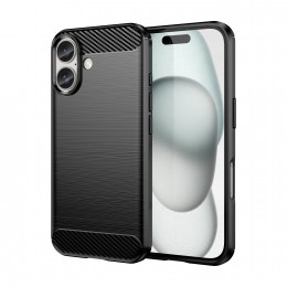 Brushed Texture Carbon Fiber TPU Phone Case f. iPhone 16 Plus (Black)