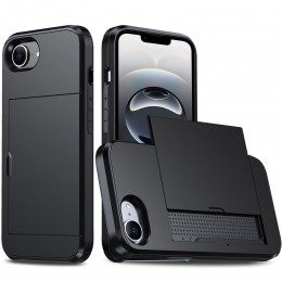 Shockproof Armor Phone Case m. Card Slot f. iPhone 16e (Black)