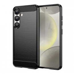 Brushed Texture Carbon Fiber TPU Phone Case f. Galaxy S25 (Black)