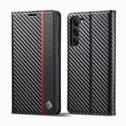 Carbon Fiber Leather Phone Case f. Galaxy S25+ (Vertical Black)