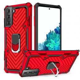 Armor PC + TPU Shockproof Case with 360 Degree Rotation Ring Holder f. Galaxy S21 Ultra (Red)