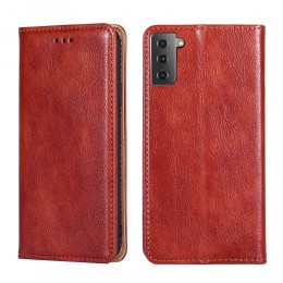 Gloss Oil Solid Color Magnetic Horizontal Flip Leather Case with Holder & Card Slot & Wallet f. Galaxy S21 (Brown)