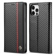 Carbon Fiber PU + TPU Horizontal Flip Leather Case m. Holder/Card Slot/Wallet f. iPhone 12 Mini (Vertical Black)