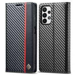 Carbon Fiber Horizontal Flip Leather Phone Case f. Galaxy A23 5G (Vertical Black)