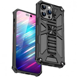 Armor Shockproof TPU + PC Magnetic Protective Phone Case m. Holder f. iPhone 14 Pro (Black)