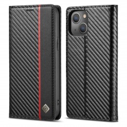 Carbon Fiber PU + TPU Leather Case f. iPhone 14 Plus (Black)