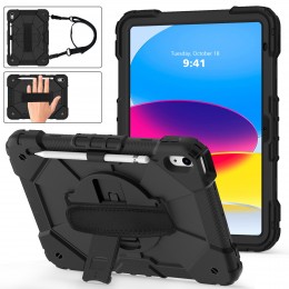 Contrast Color Robot Shockproof Silicon+PC Tablet Protective Case f. iPad 10th Gen 10.9 2022 (black) mit SCHULTER/UMHÄNGEGURT