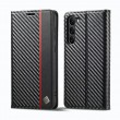 Carbon Fiber PU + TPU Horizontal Flip Leather Phone Case f. Galaxy S23 5G (Vertical Black)1