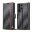 Carbon Fiber PU + TPU Horizontal Flip Leather Phone Case f. Galaxy S23 Ultra 5G (Vertical Black)1