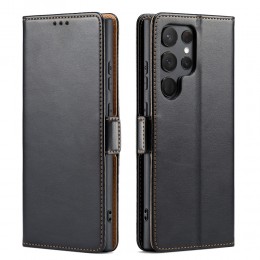 ECHTLEDER Leather Texture Leather Phone Case f. Galaxy S23 Ultra 5G (Black)