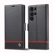 Carbon Fiber Leather Phone Case f. Galaxy S24 Ultra Black)