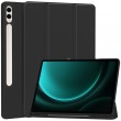 3-Fold Pure Color TPU Smart Leather Tablet Case m. Pen Slot f. TAB S9 FE+ (Black)