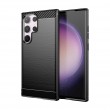 Brushed Texture Carbon Fiber TPU Phone Case f. Galaxy S24 Ultra (Black)