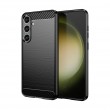 Brushed Texture Carbon Fiber TPU Phone Case f. Galaxy S24+ (Black)