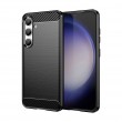 Brushed Texture Carbon Fiber TPU Phone Case f. Galaxy S24 (Black)
