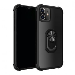Shockproof Transparent TPU + Acrylic Protective Case m. Ring Holder f. iPhone 12 Mini (Black)