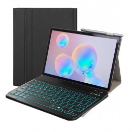 Ultra-thin Detachable Bluetooth Keyboard Leather Case m. Stand & Sleep Function & Backlight f. Tab S7 (2020) (Black)