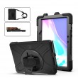 Shockproof Colorful Silicone+PC Protective Case m. Holder/Hand Grip Strap f. Galaxy Tab Active Pro T540 /T545 / Tab Active4 Pro (Black)