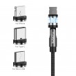 2.1A 3 In 1 8 Pin + Type-C / USB-C + Micro USB 360 Degree Rotation Braided Magnetic Charging Cable, Length: 1m (Black)