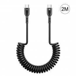 2m 5A USB-C / Type-C to USB-C / Type-C Retractable Coiled PD Fast Charging Cable