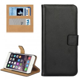 Horizontal ECHTLEDER Case mit Holder & Card Slots & Wallet für iPhone SE 2022/2020/8/7 (Black)