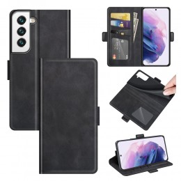 Dual-side Magnetic Buckle Horizontal Flip Leather Case m. Holder & Card Slots & Wallet f. Galaxy S22 Ultra (Black)